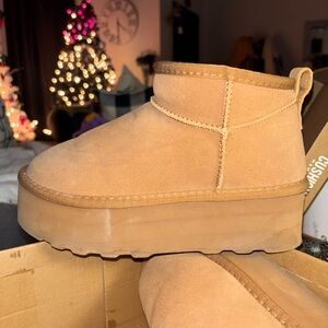 Cozy Tan Suede Platform Ankle Boots